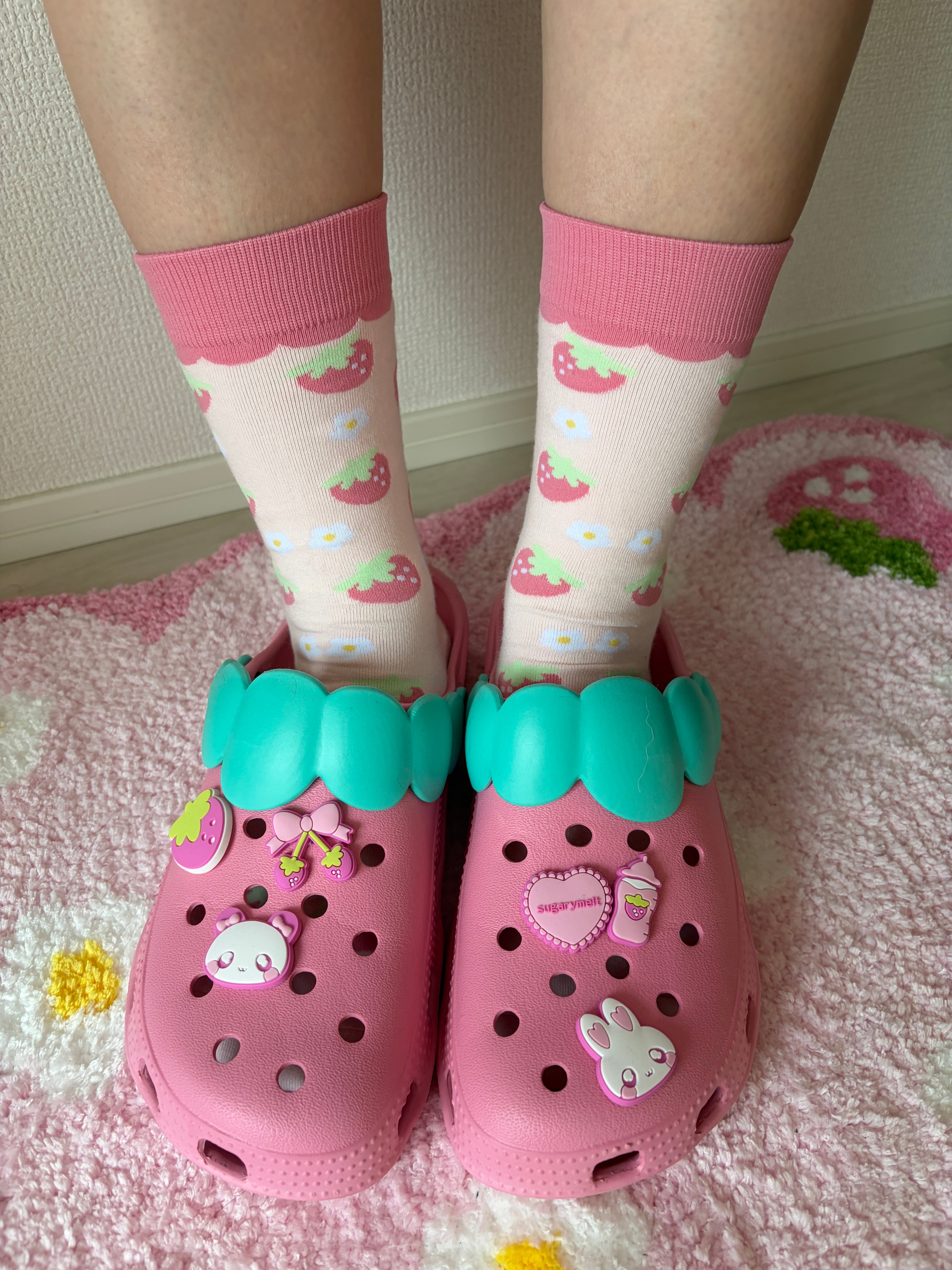 Kawaii Shoe Charm 6pc Set - Pink Strawberry, Bunny & Bear Aesthetic Sugarymelt 6pc