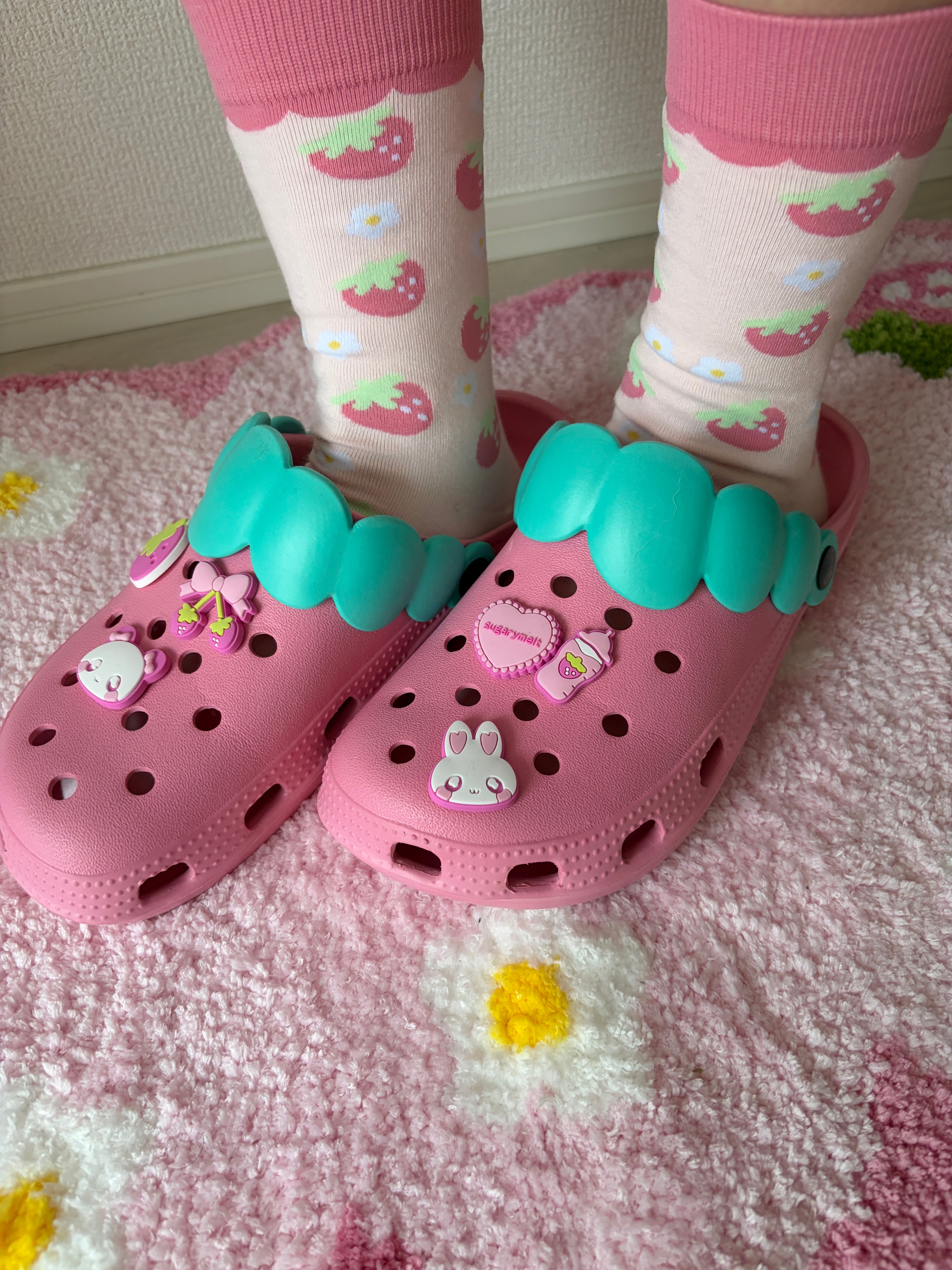 Kawaii Shoe Charm 6pc Set - Pink Strawberry, Bunny & Bear Aesthetic Sugarymelt 6pc