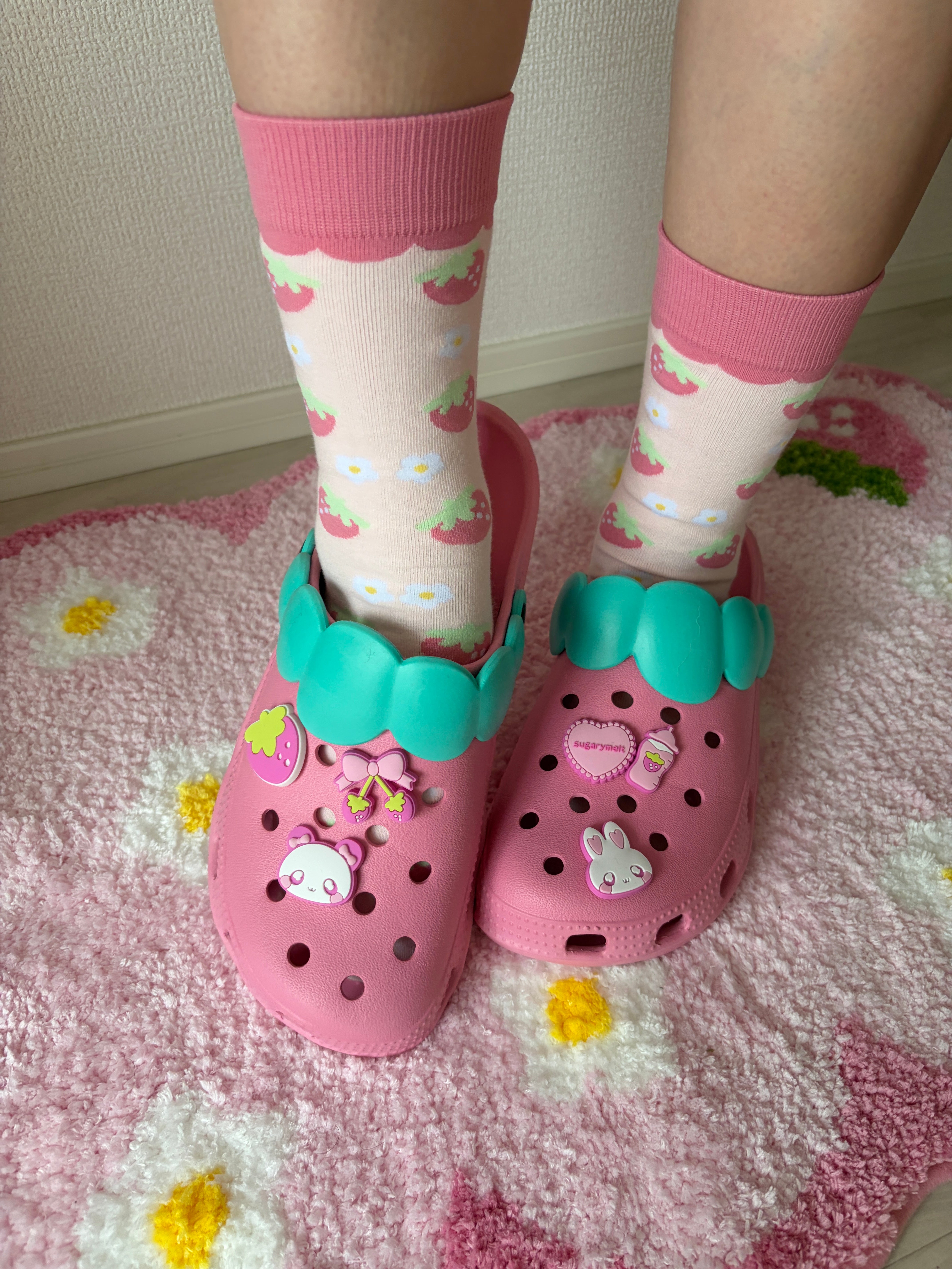 Kawaii Shoe Charm 6pc Set - Pink Strawberry, Bunny & Bear Aesthetic Sugarymelt 6pc