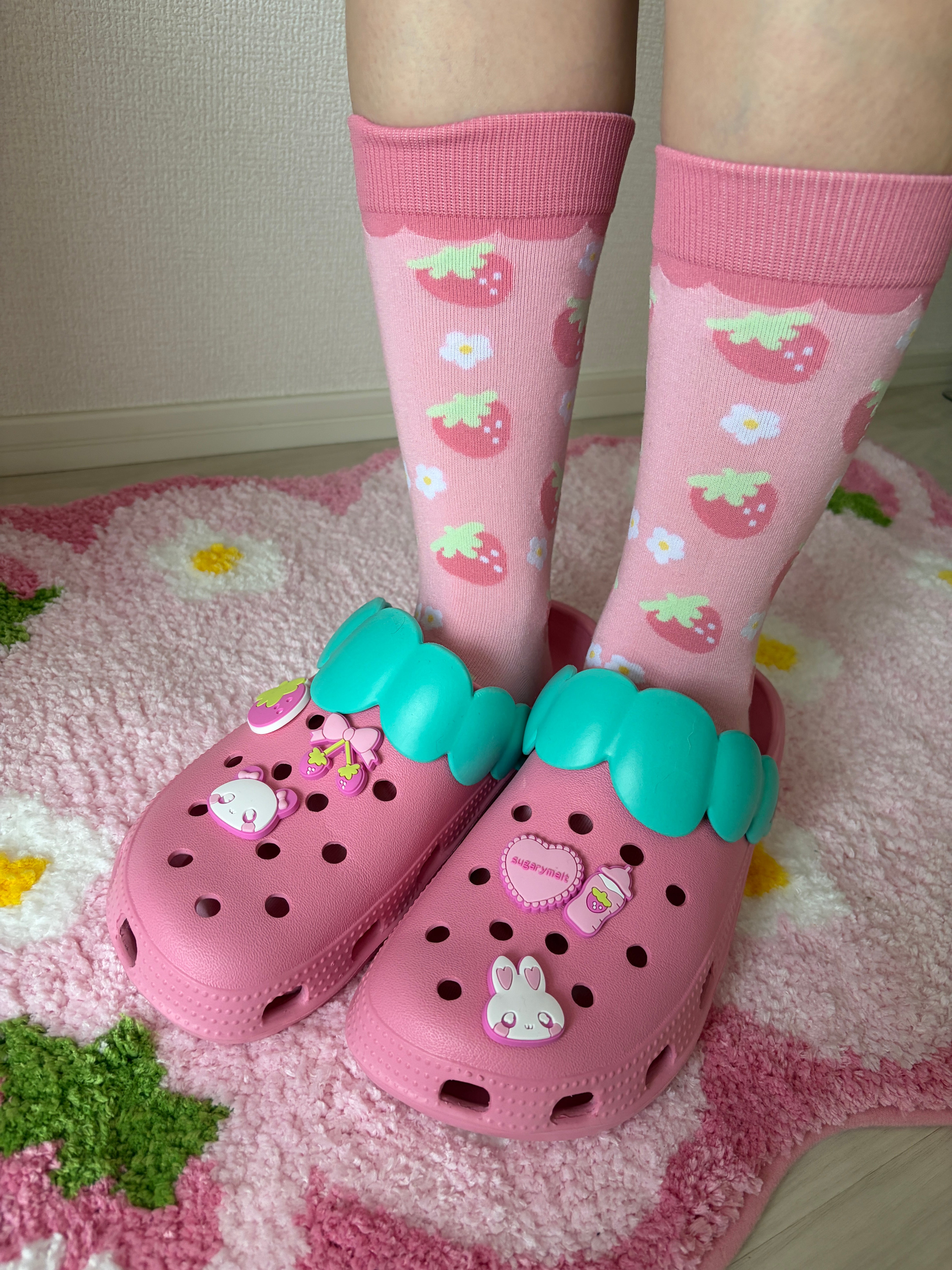 Kawaii Shoe Charm 6pc Set - Pink Strawberry, Bunny & Bear Aesthetic Sugarymelt 6pc