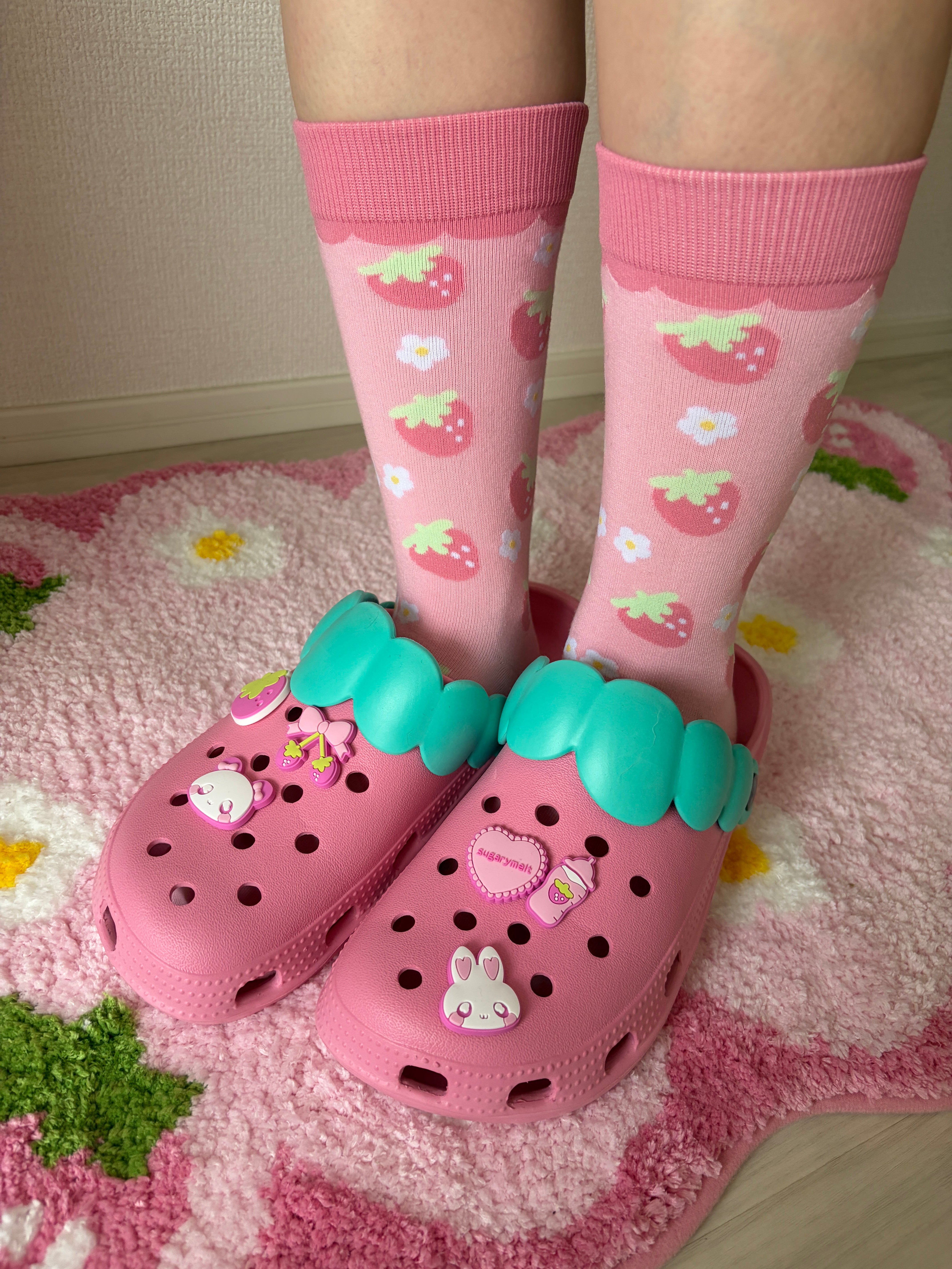 Kawaii Shoe Charm 6pc Set - Pink Strawberry, Bunny & Bear Aesthetic Sugarymelt 6pc