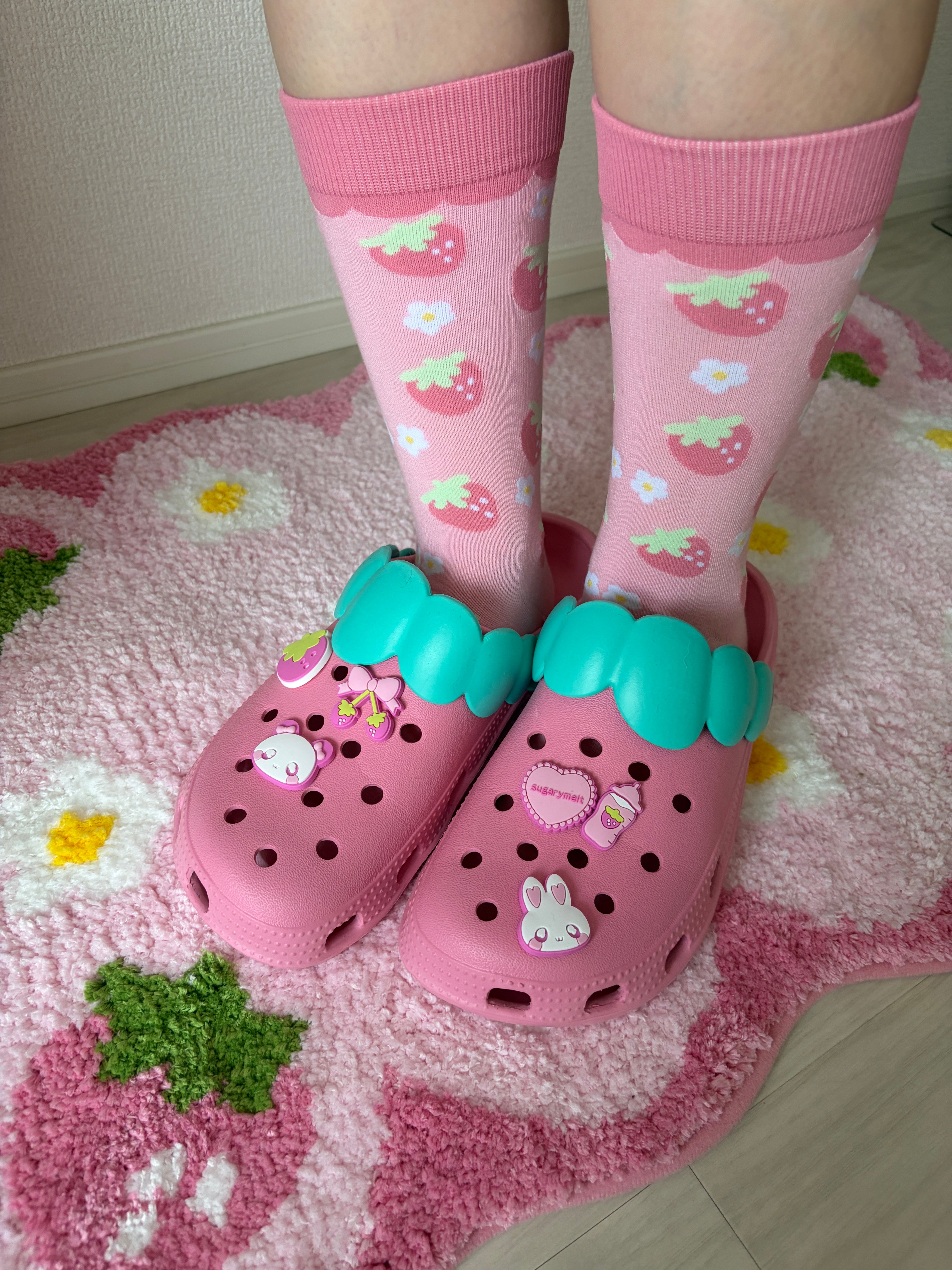 Kawaii Shoe Charm 6pc Set - Pink Strawberry, Bunny & Bear Aesthetic Sugarymelt 6pc