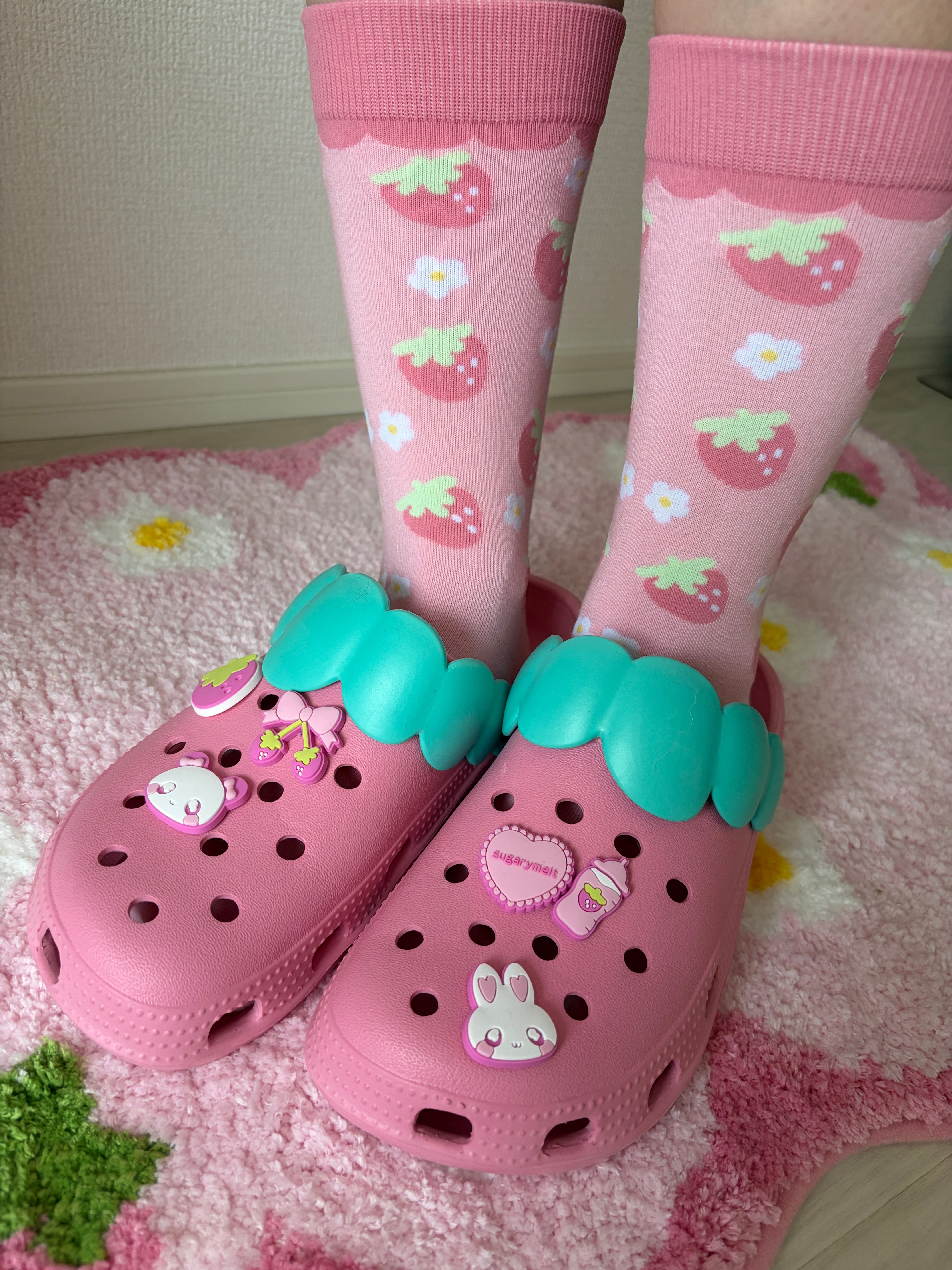 Kawaii Shoe Charm 6pc Set - Pink Strawberry, Bunny & Bear Aesthetic Sugarymelt 6pc