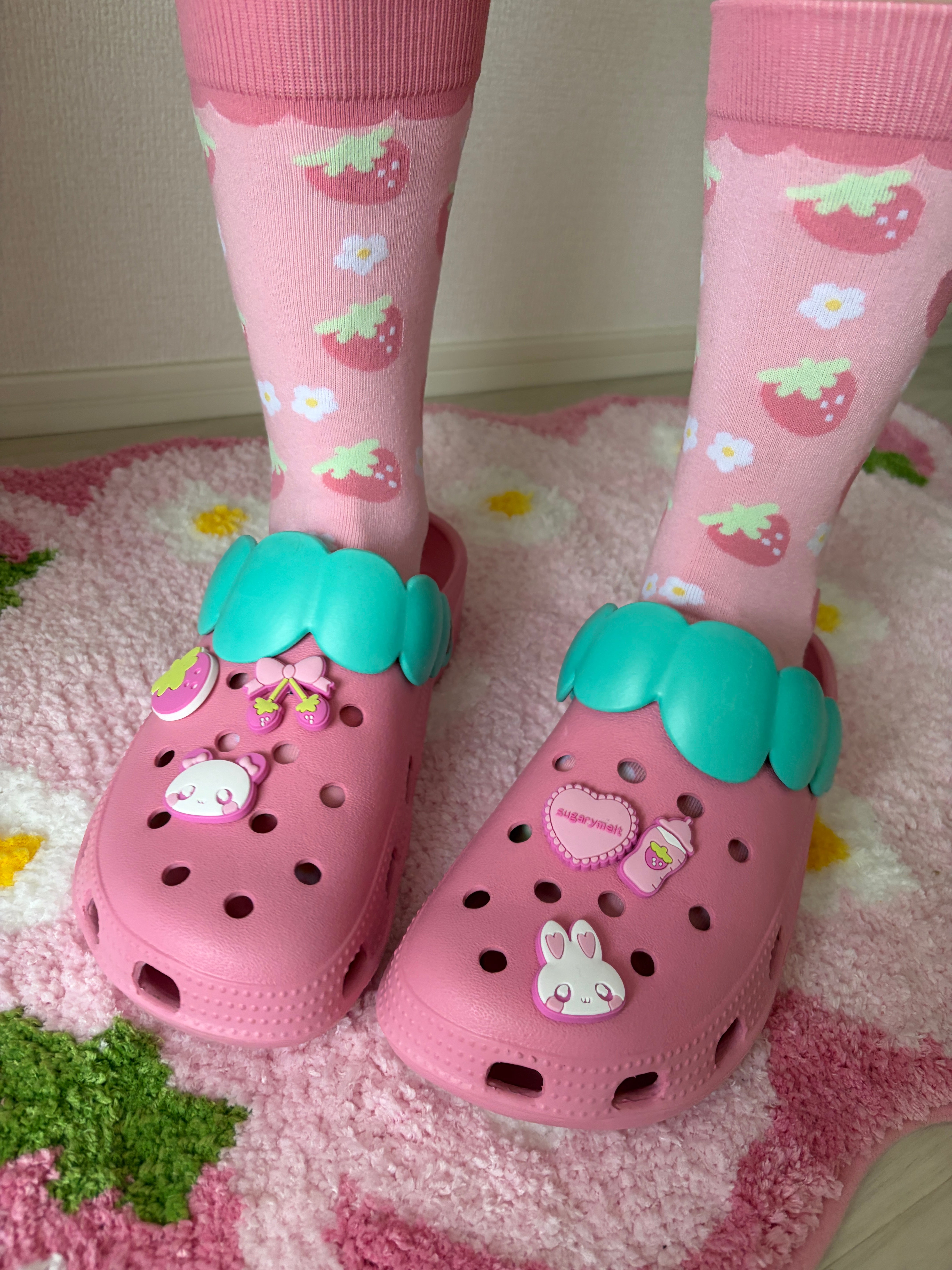 Kawaii Shoe Charm 6pc Set - Pink Strawberry, Bunny & Bear Aesthetic Sugarymelt 6pc