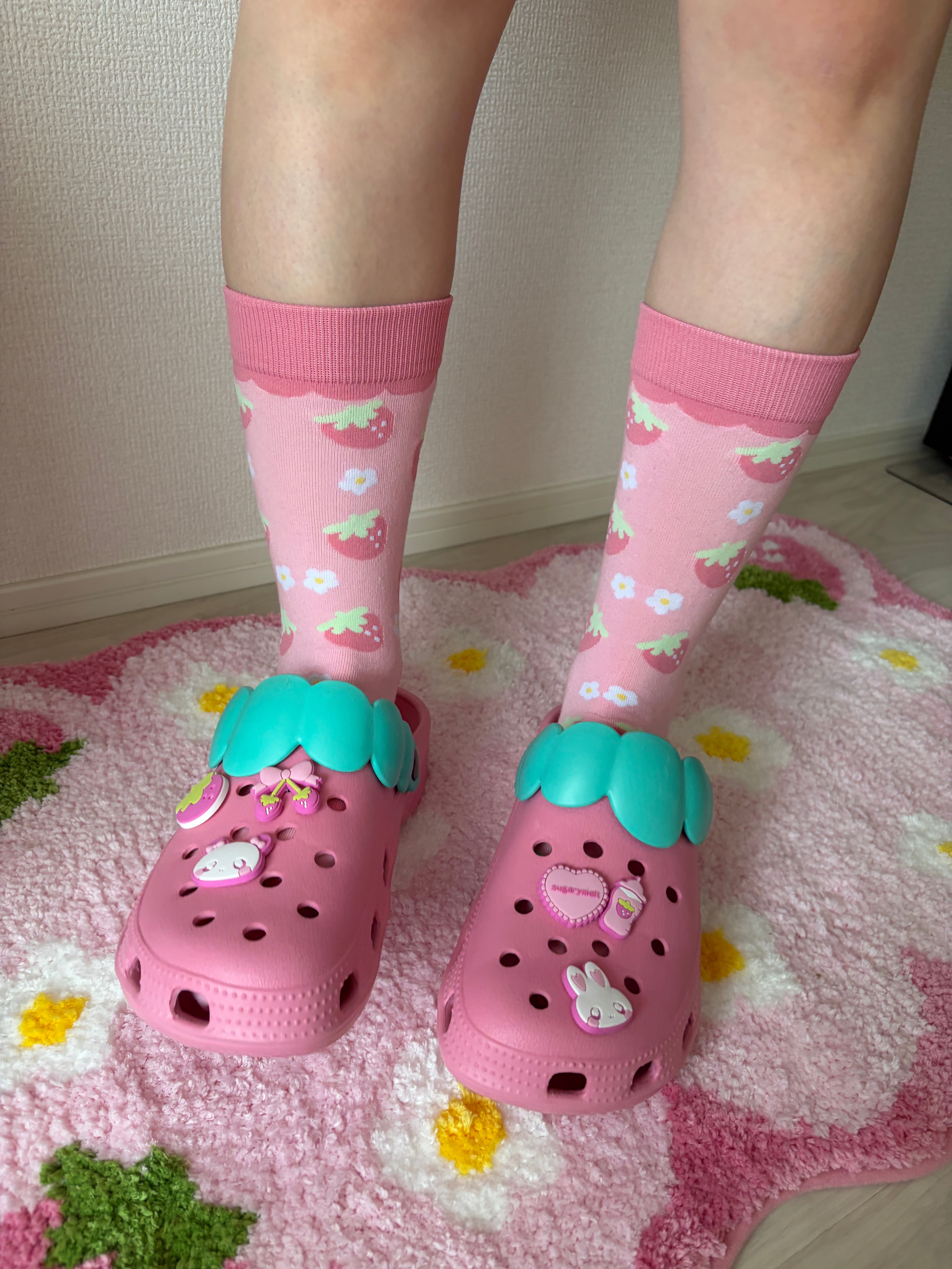 Kawaii Shoe Charm 6pc Set - Pink Strawberry, Bunny & Bear Aesthetic Sugarymelt 6pc