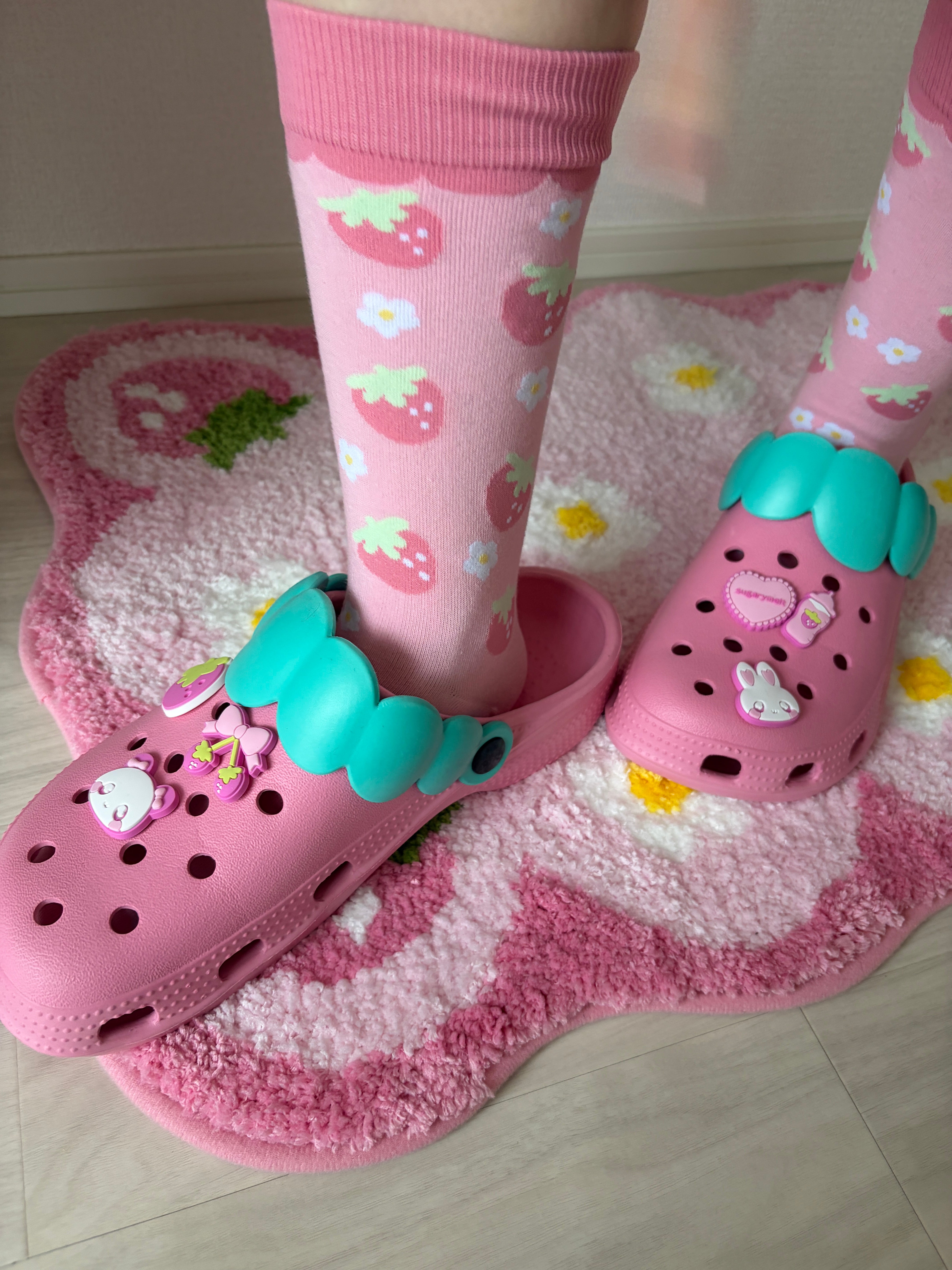 Kawaii Shoe Charm 6pc Set - Pink Strawberry, Bunny & Bear Aesthetic Sugarymelt 6pc