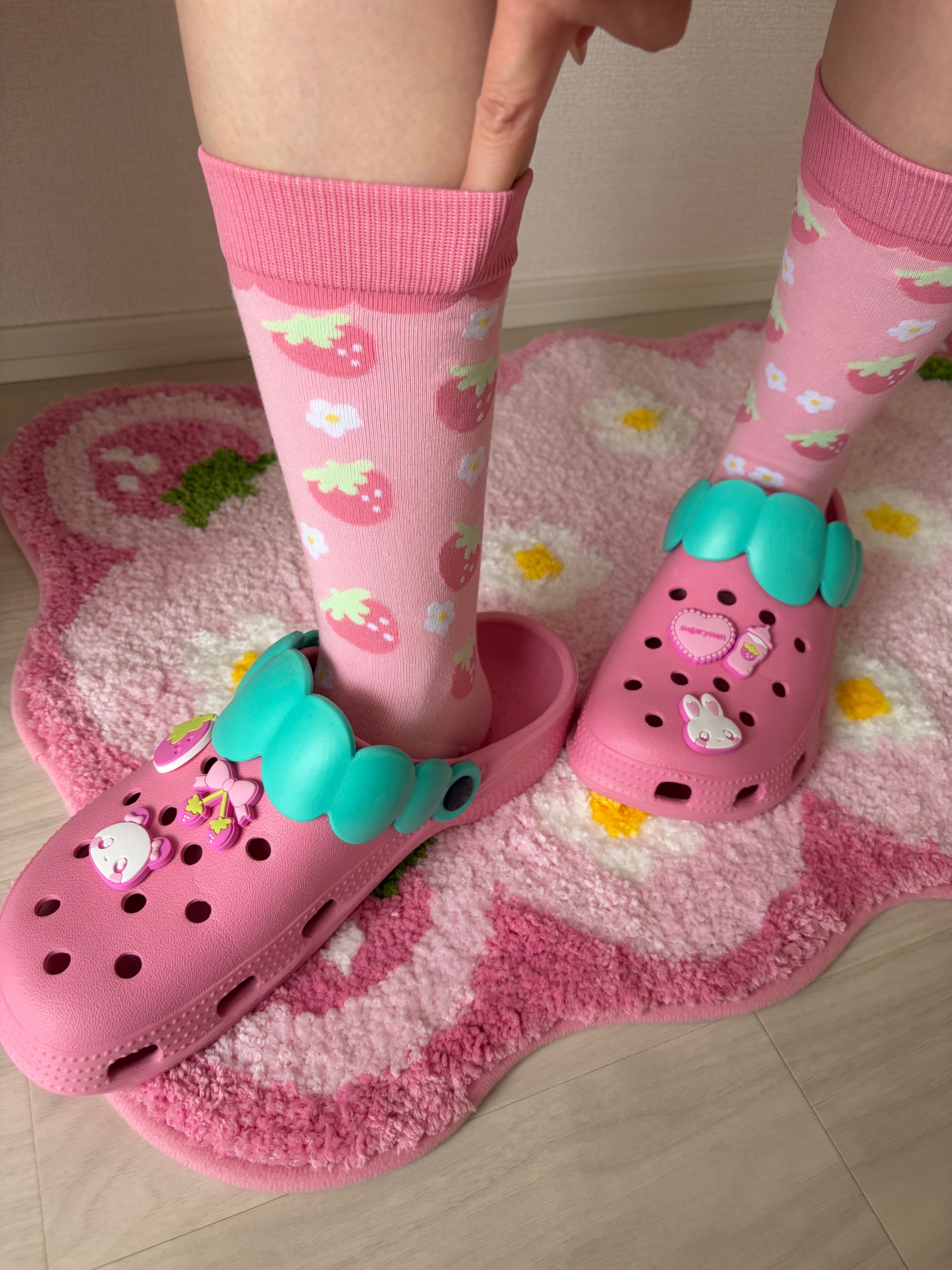 Kawaii Shoe Charm 6pc Set - Pink Strawberry, Bunny & Bear Aesthetic Sugarymelt 6pc